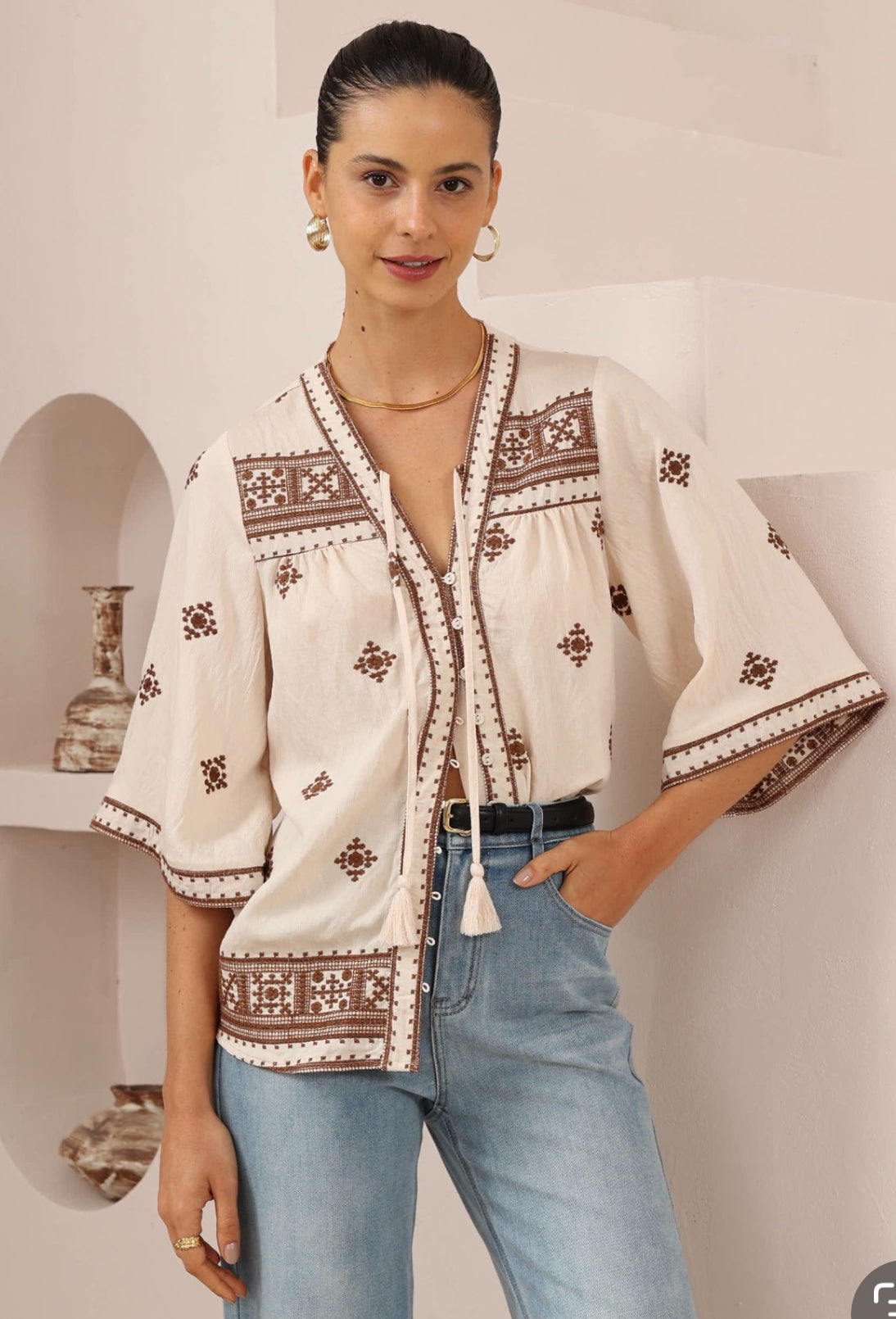 Florence Mocha Embroidered Blouse