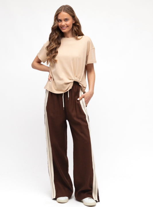 Chocolate with White Stripe Racer Pant