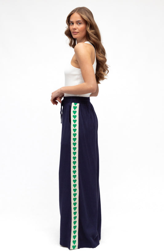 Green Heart on Navy Racer Pant