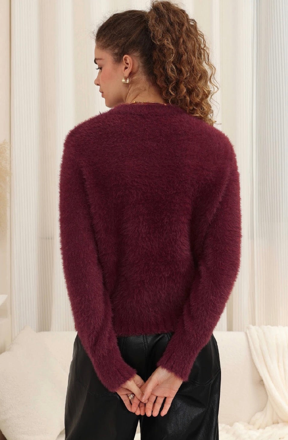 Tully Maroon Fluffy Knit