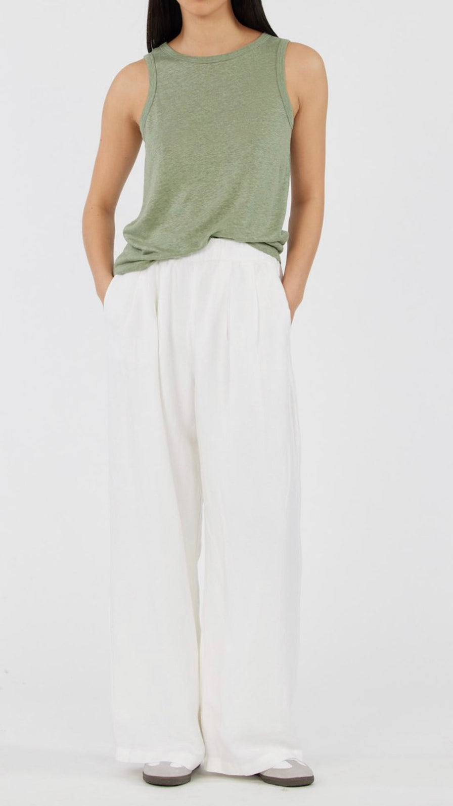 Aceline Tea Green Linen Tank