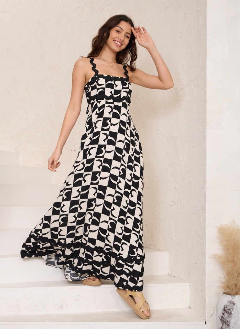 Summer Black/Cream Ric Rac Maxi Dress