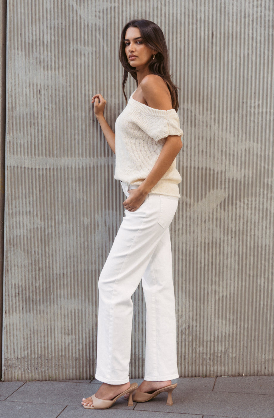 Carrie Off White Off the Shoulder Knit Top