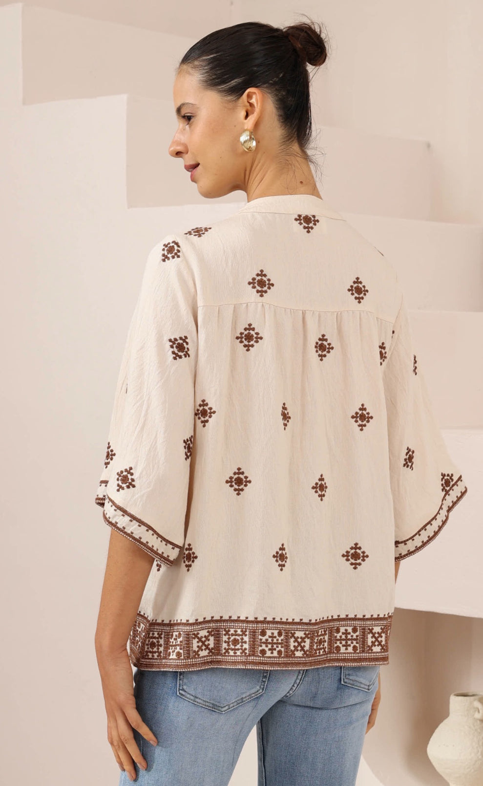 Florence Mocha Embroidered Blouse