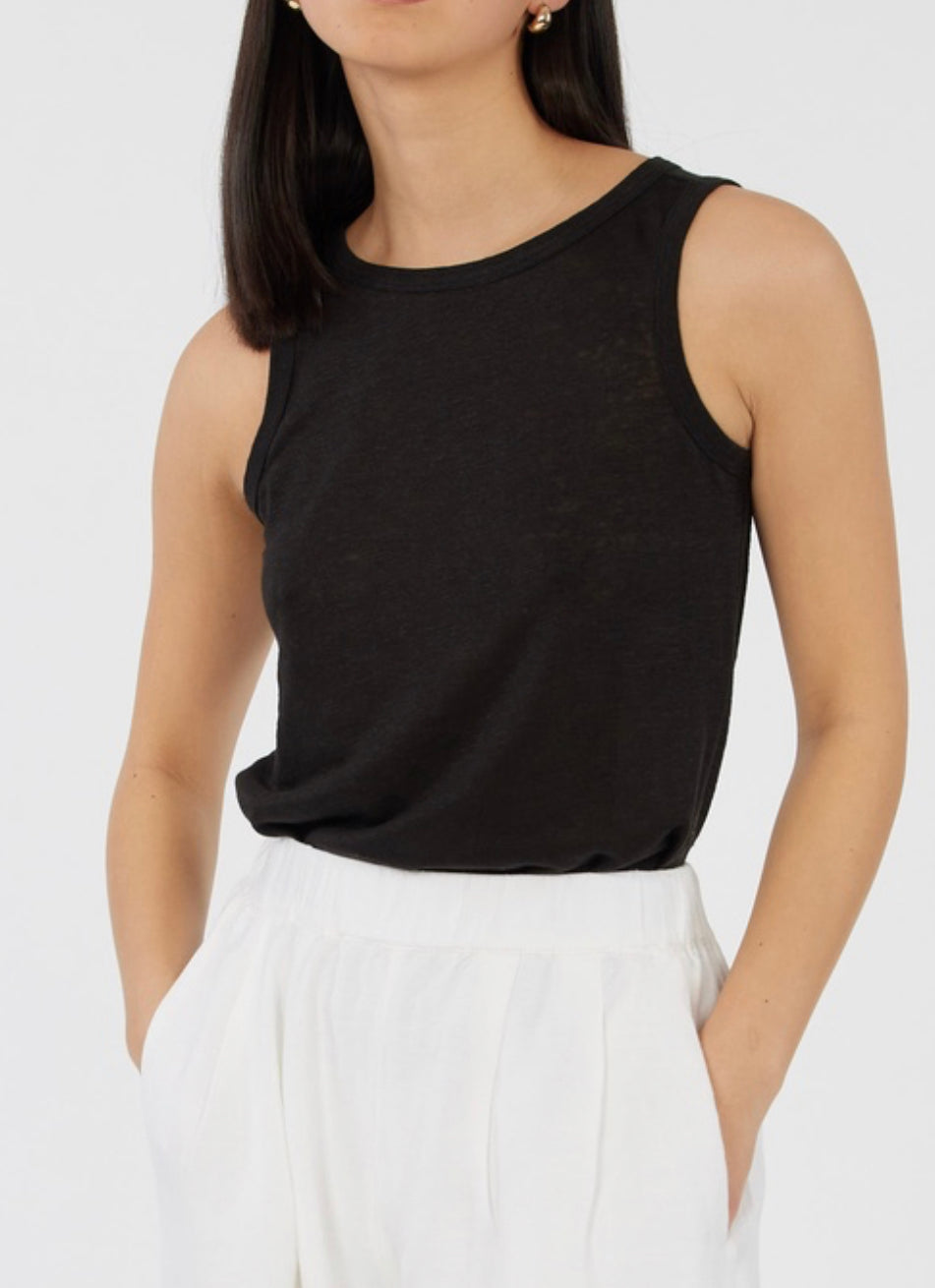 Aceline Black Linen Tank