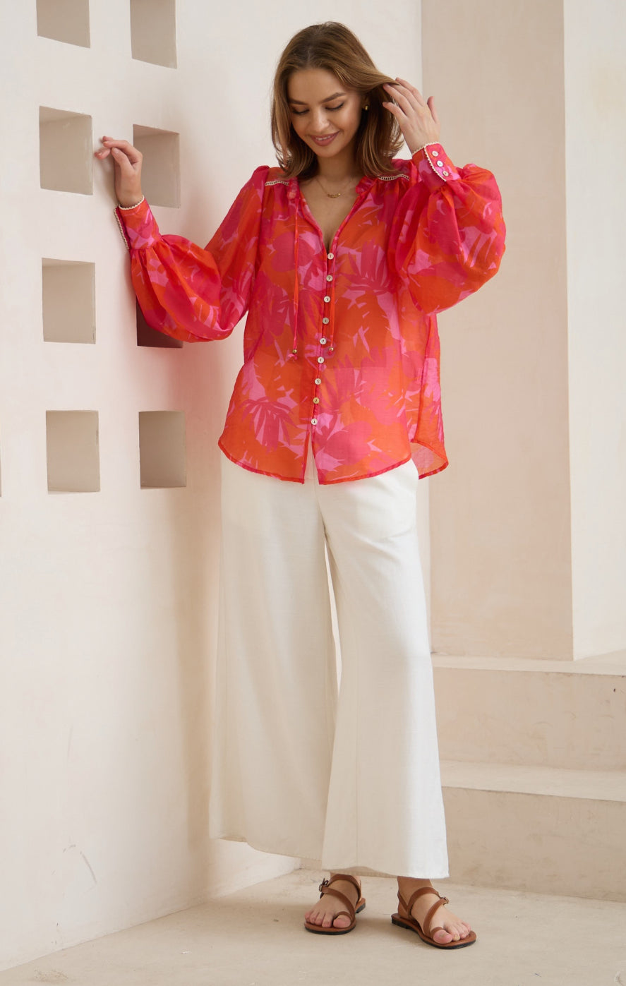 Panama Red and Pink Floral Blouse