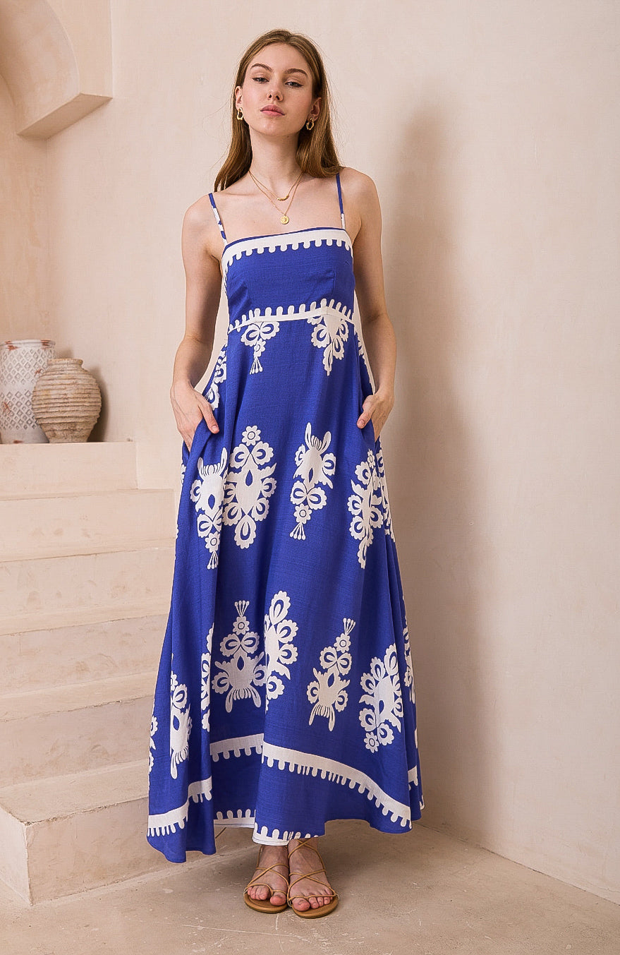 Bali Dreams Blue/White Maxi Dress
