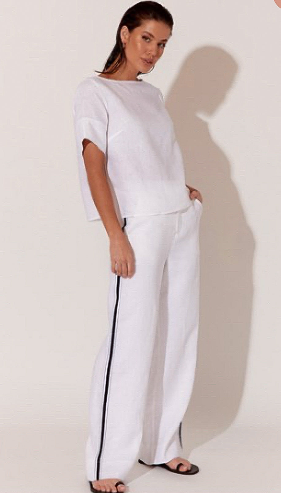 CONNIE White GROSGRAIN STRIPE TOP