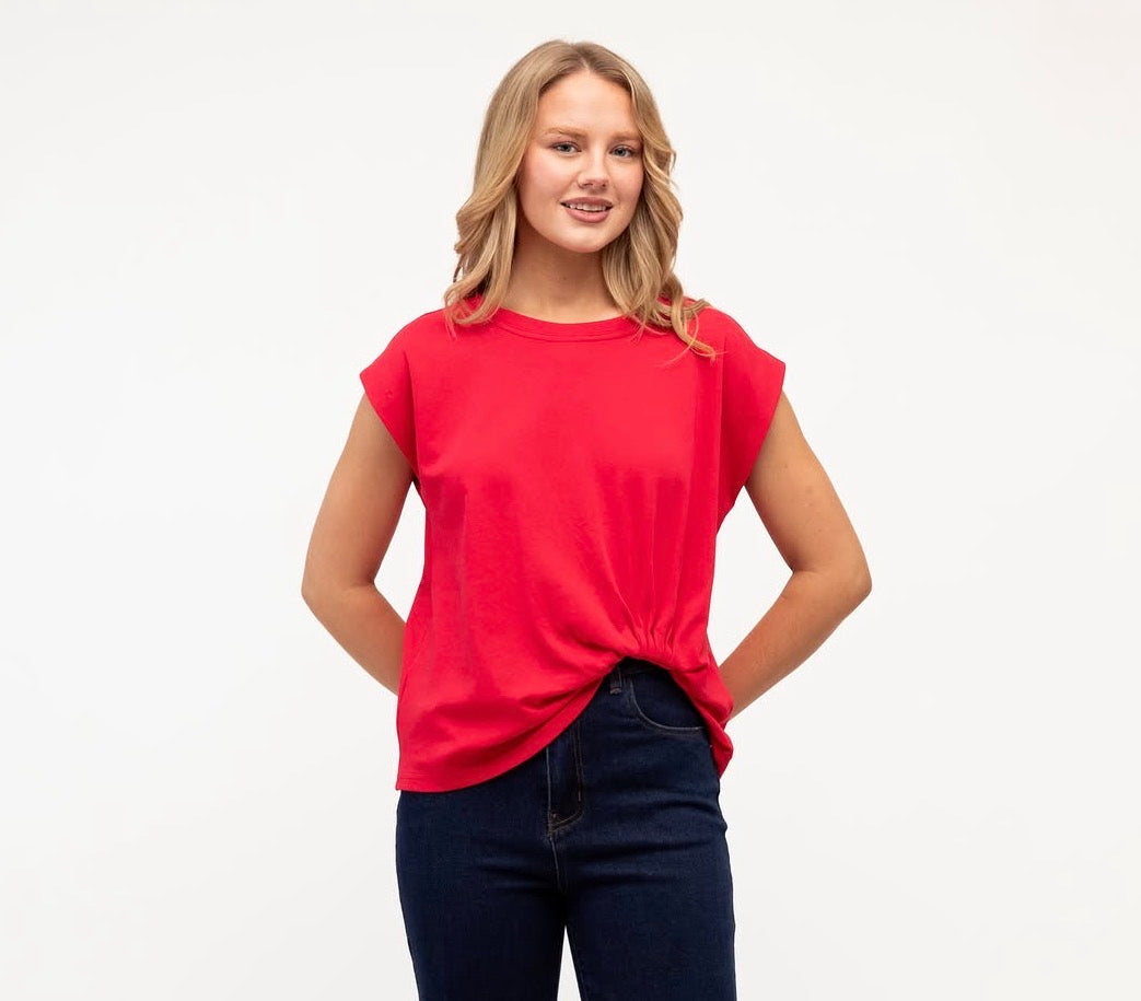 Tuck Cap Sleeve Red Top