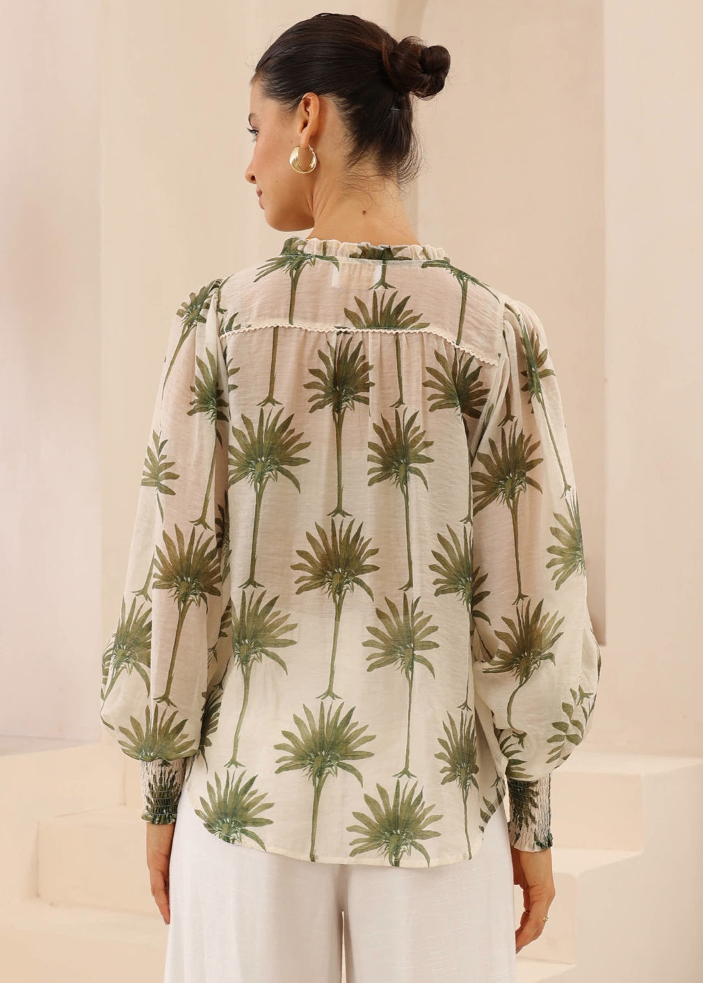 Pamela Palm Cream/Green Blouse