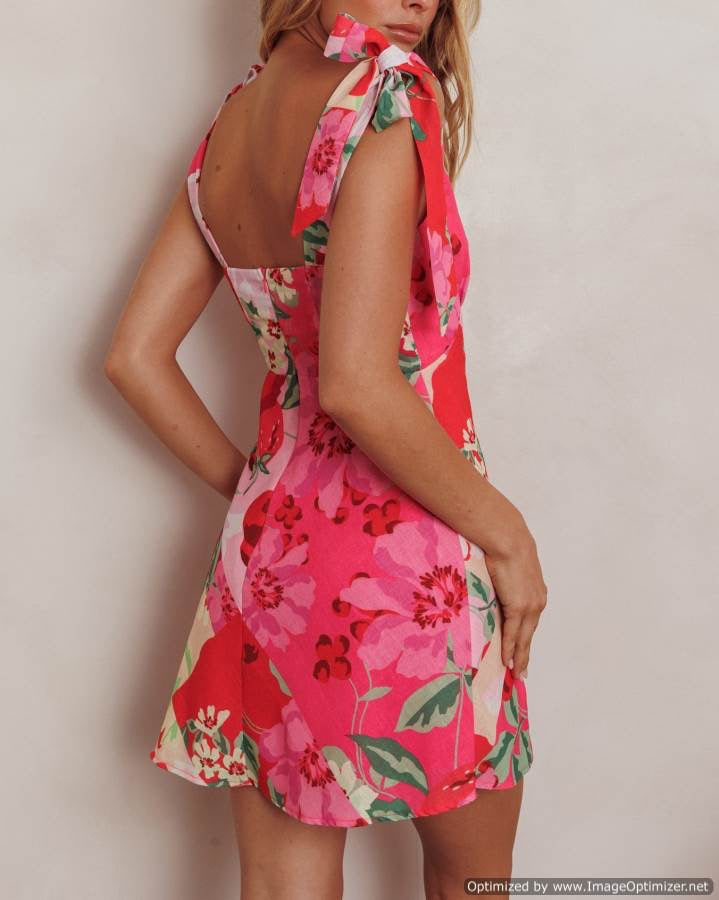Santorini Pink/Red Floral Mini Dress
