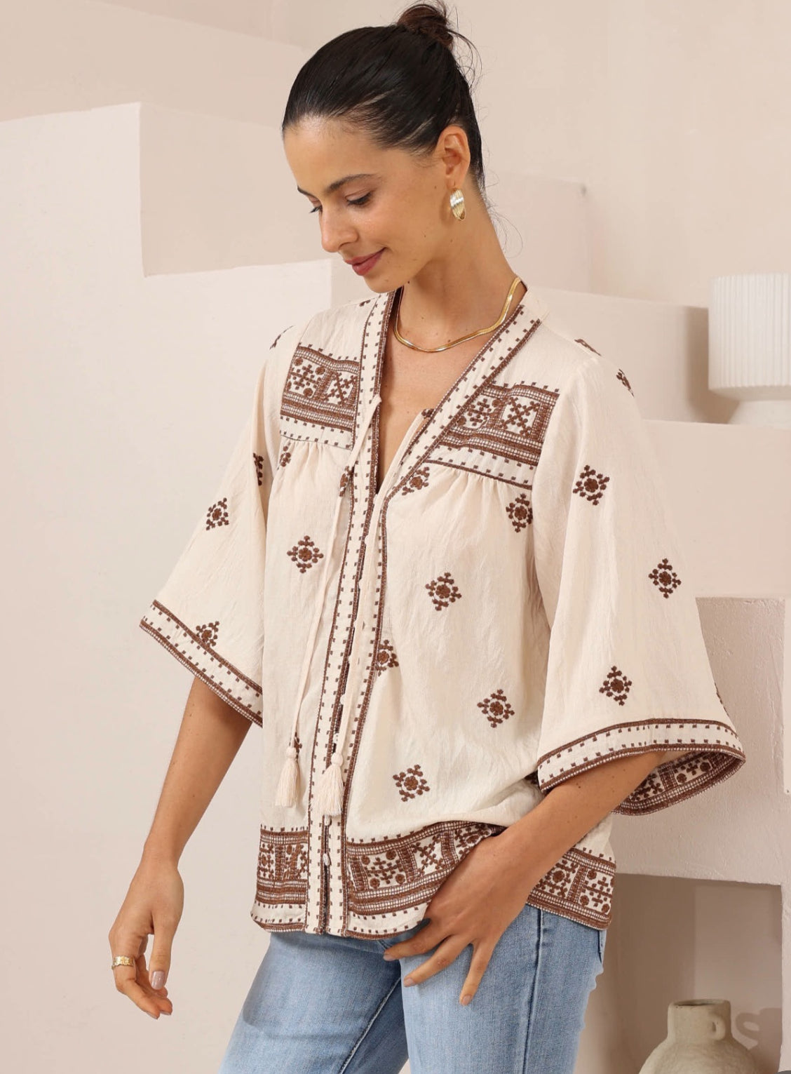 Florence Mocha Embroidered Blouse