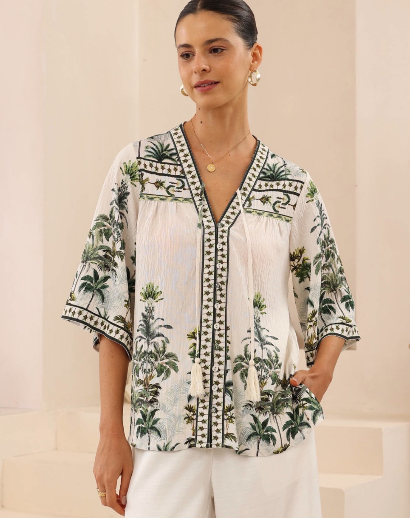 Florence Green/Cream Tropical Blouse