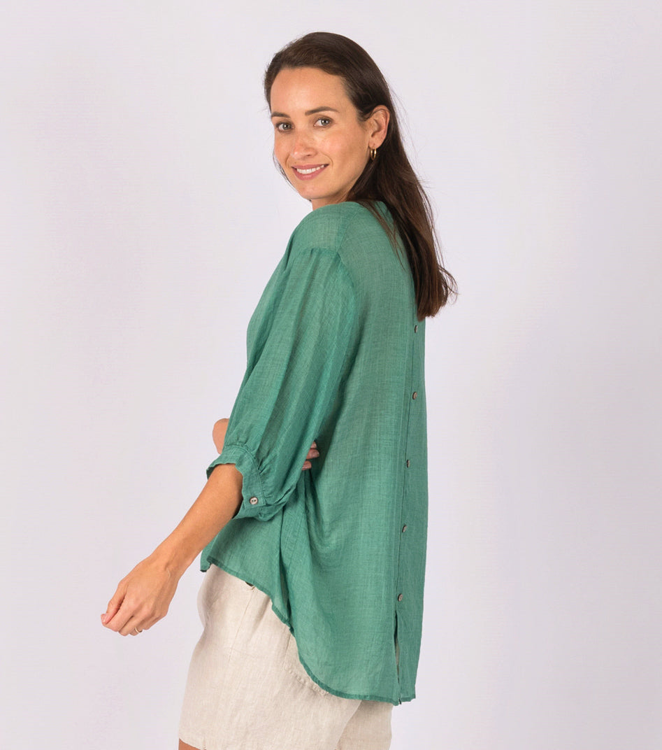 Romance Emerald Green Linen Blouse