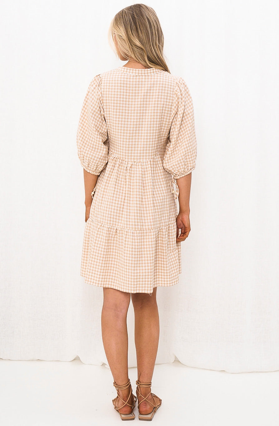 Belinda Natural and White Gingham Dress