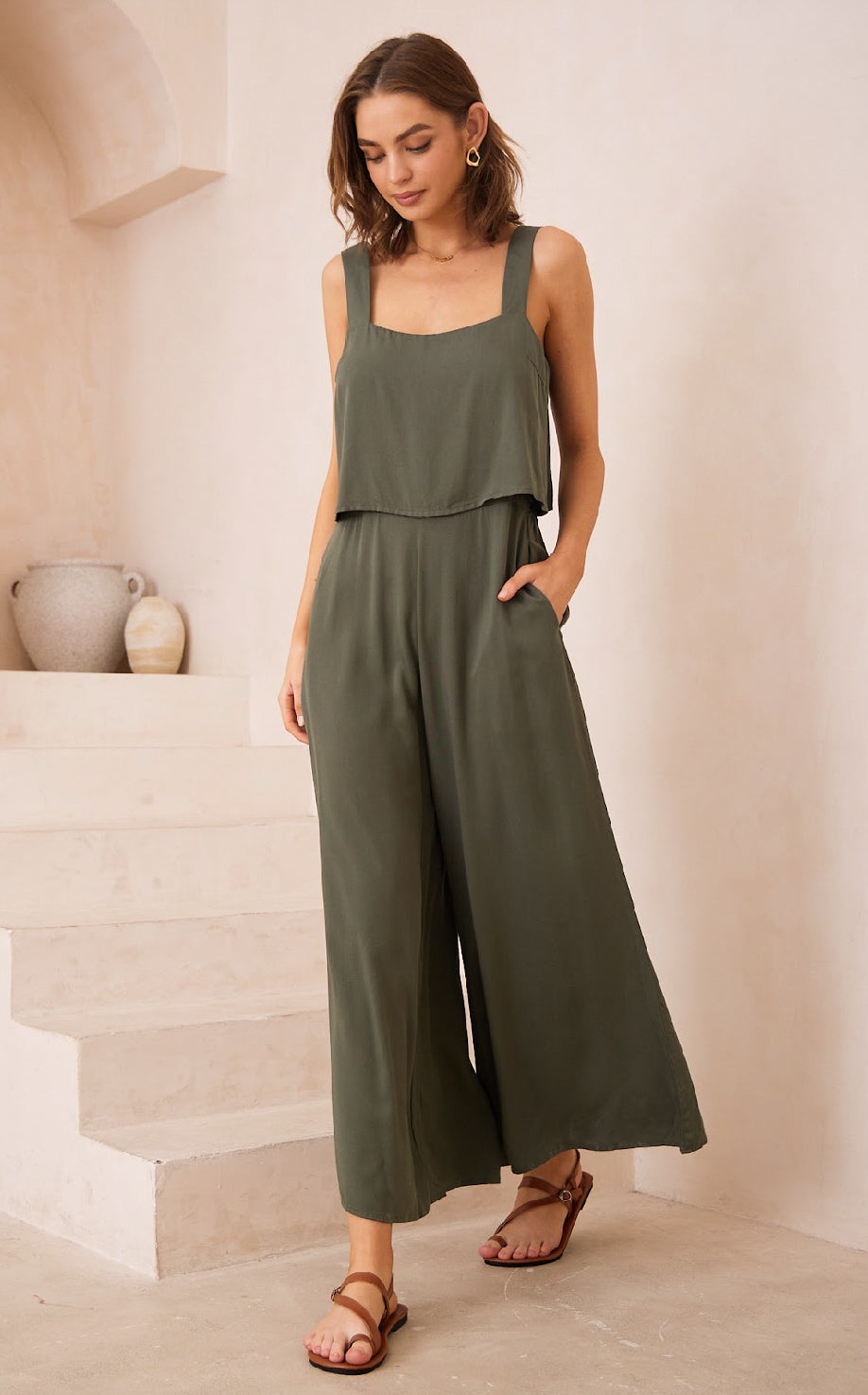 Audrina Khaki Jumpsuit