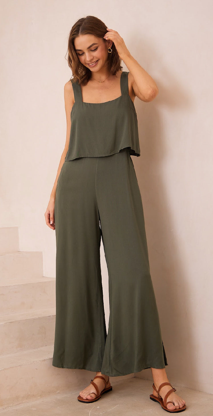 Audrina Khaki Jumpsuit