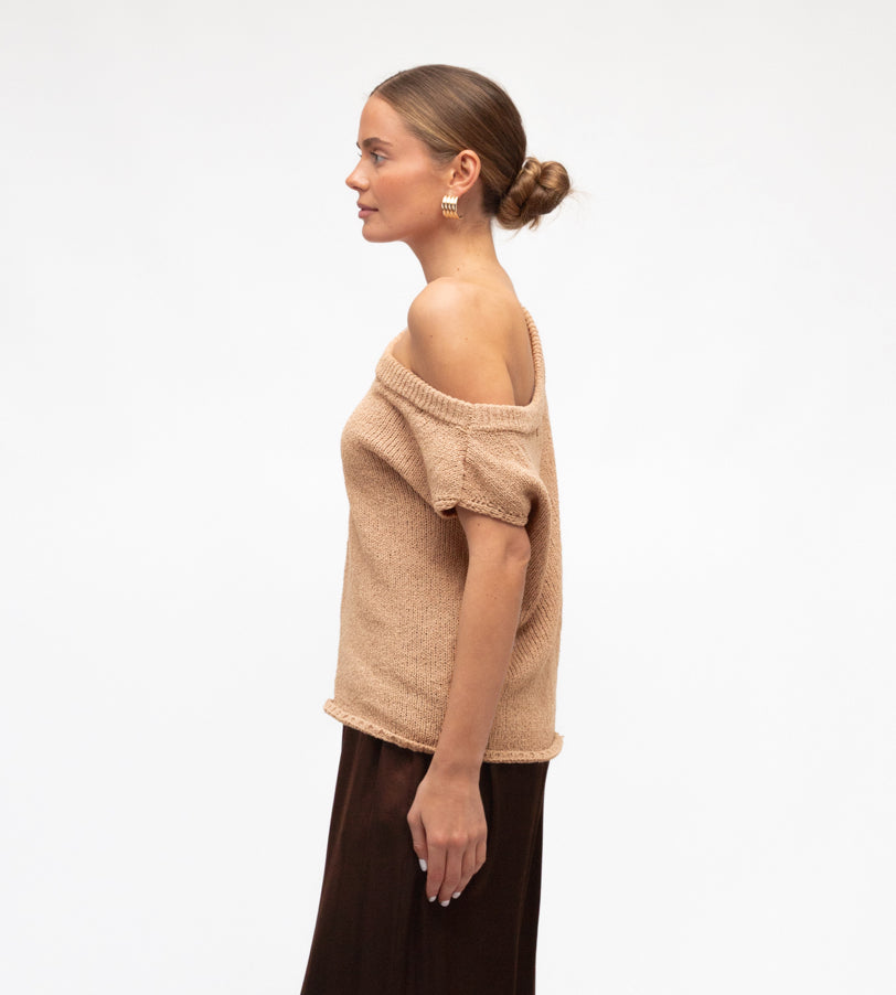 Carrie Natural Off the Shoulder Knit Top