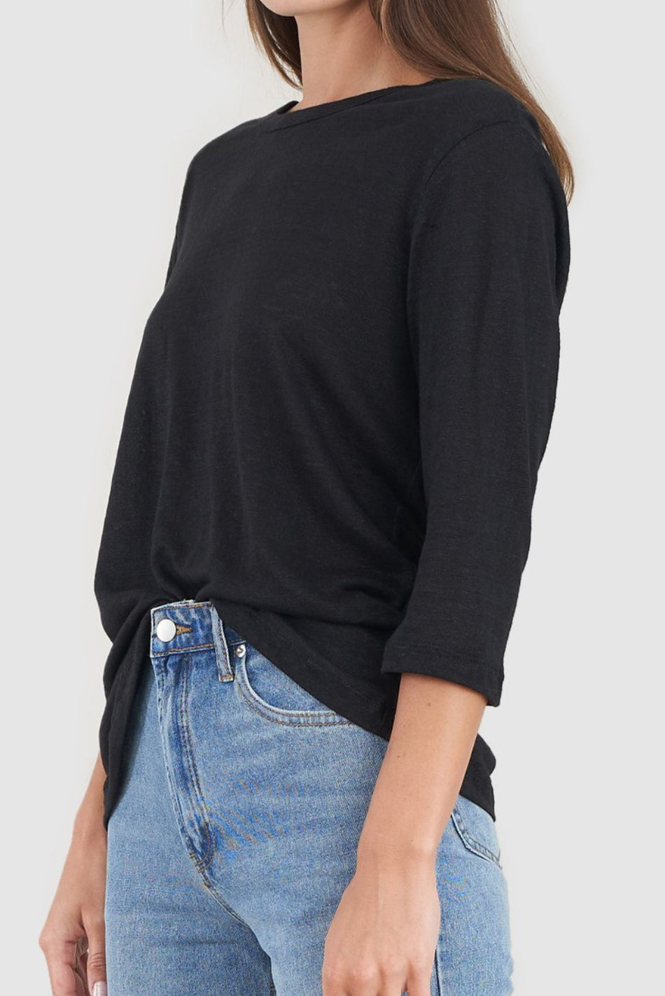 Bronte Black Linen 3/4 Sleeve Top