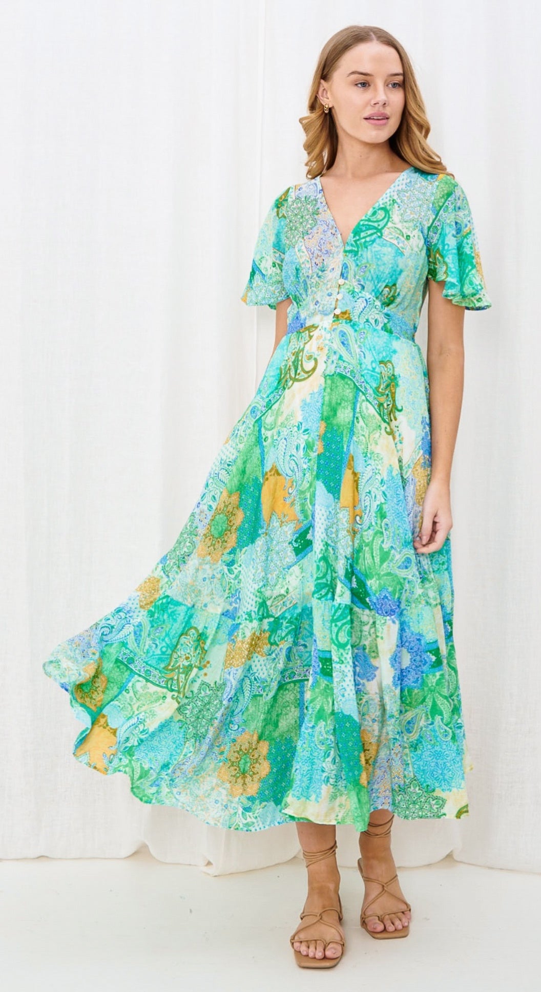 Felicity Turquoise, Green and Marigold Maxi Dress