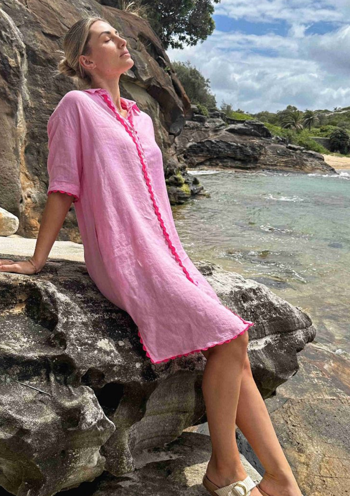 Isabel Pink/ Hot Pink Ric Rac Shirt Dress