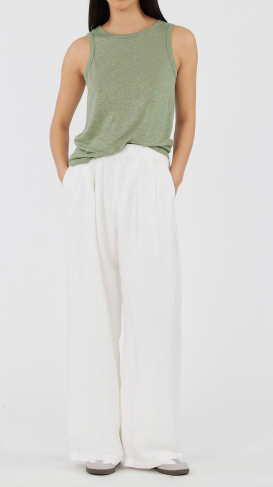 Aceline Tea Green Linen Tank
