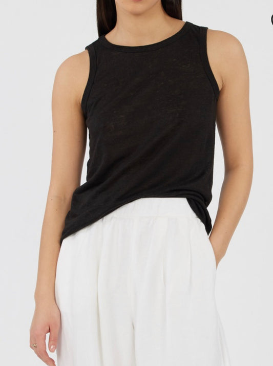 Aceline Black Linen Tank