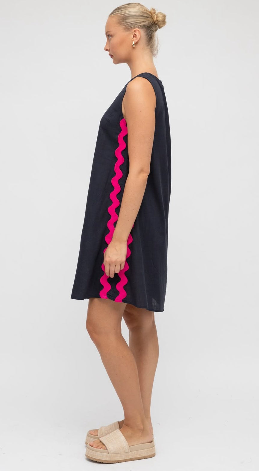 Barcelona Mini Navy with Pink Ric Rac Maxi Dress