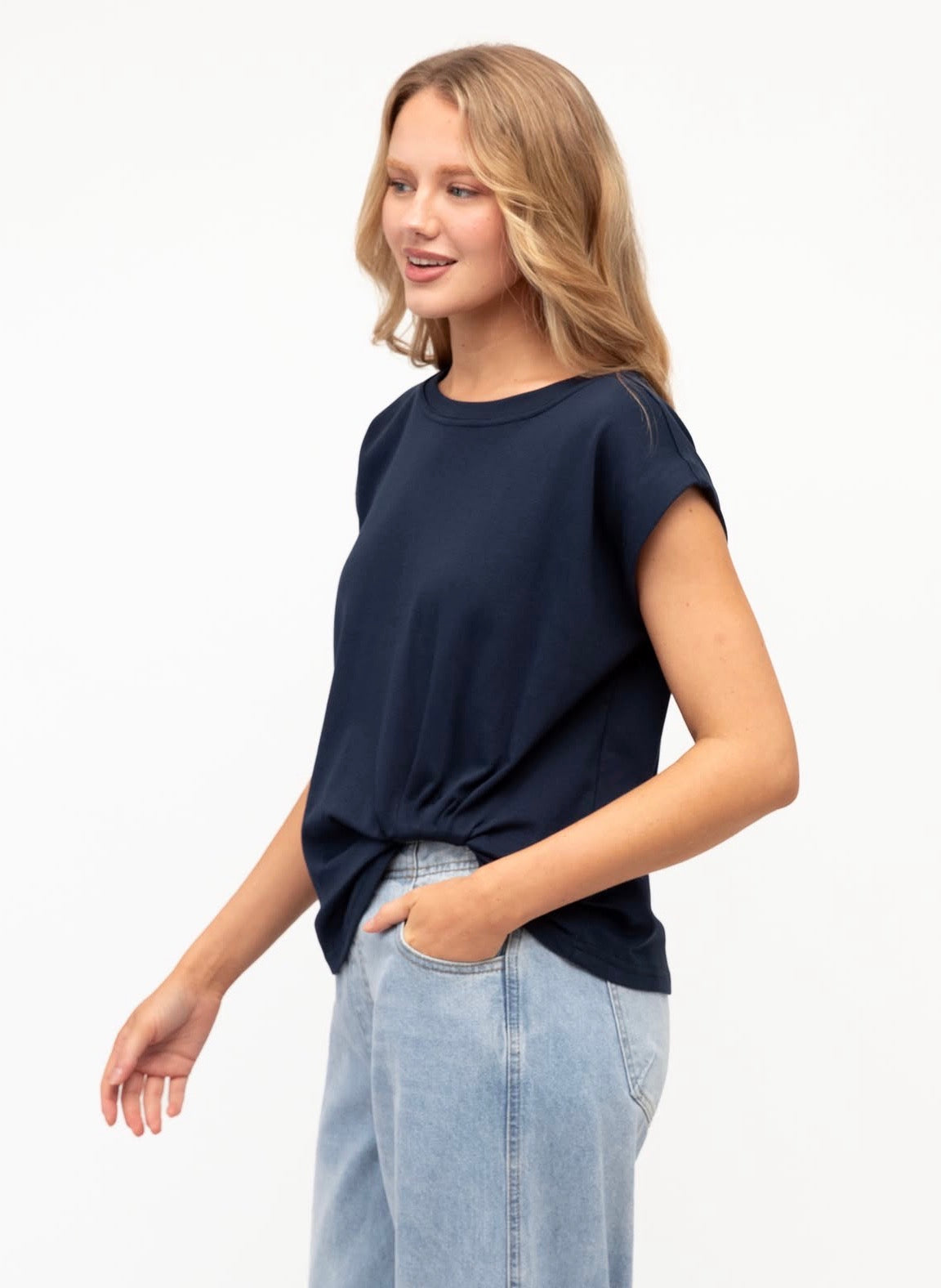Tuck Cap Sleeve Navy Top
