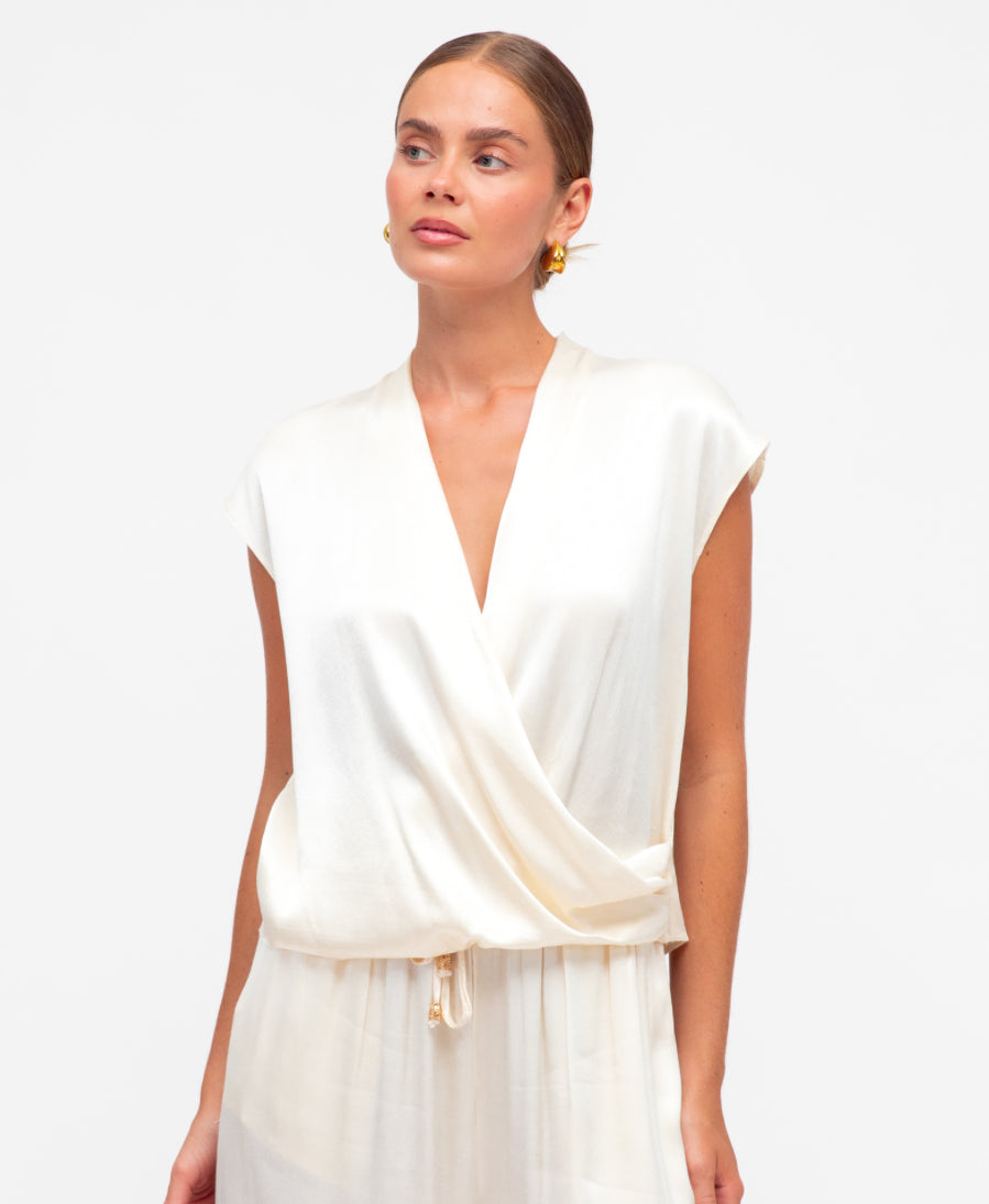 Nicole Cream Satin Top