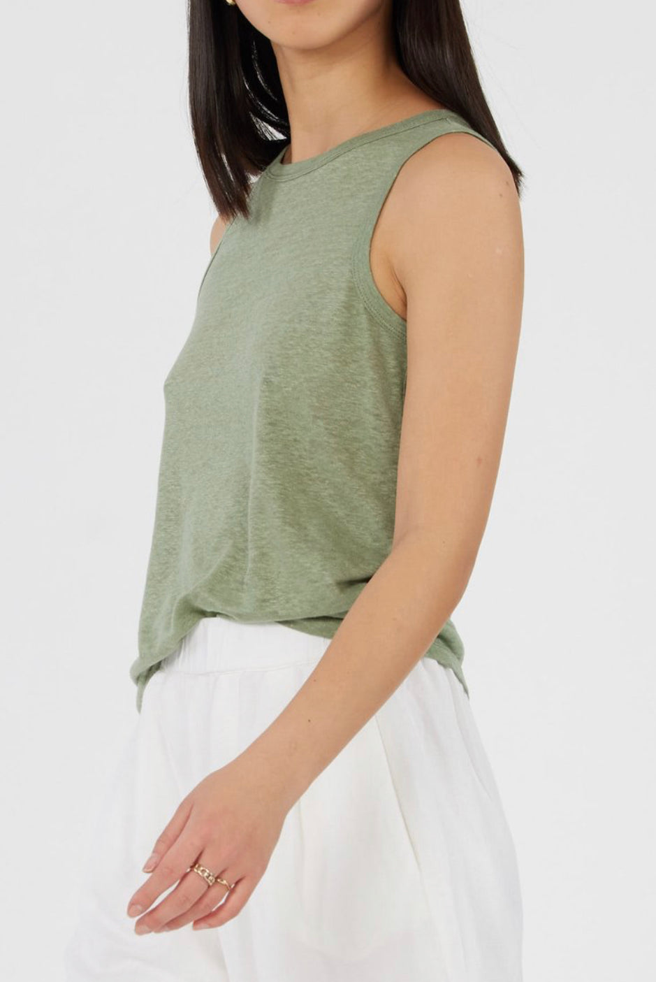 Aceline Tea Green Linen Tank