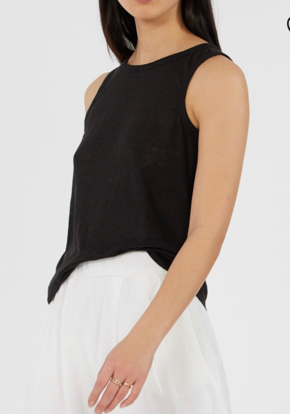 Aceline Black Linen Tank
