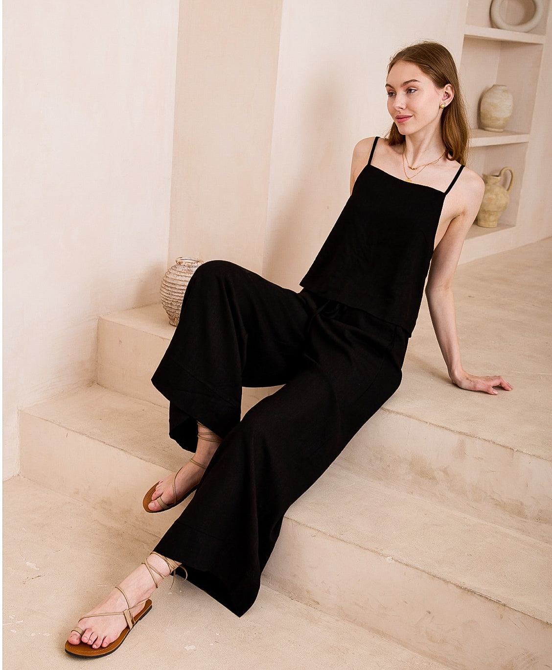 Black Linen Wide Leg Pant