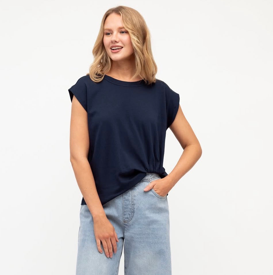 Tuck Cap Sleeve Navy Top