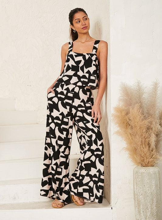 Audrina Black and Natural Block Jumpsuit