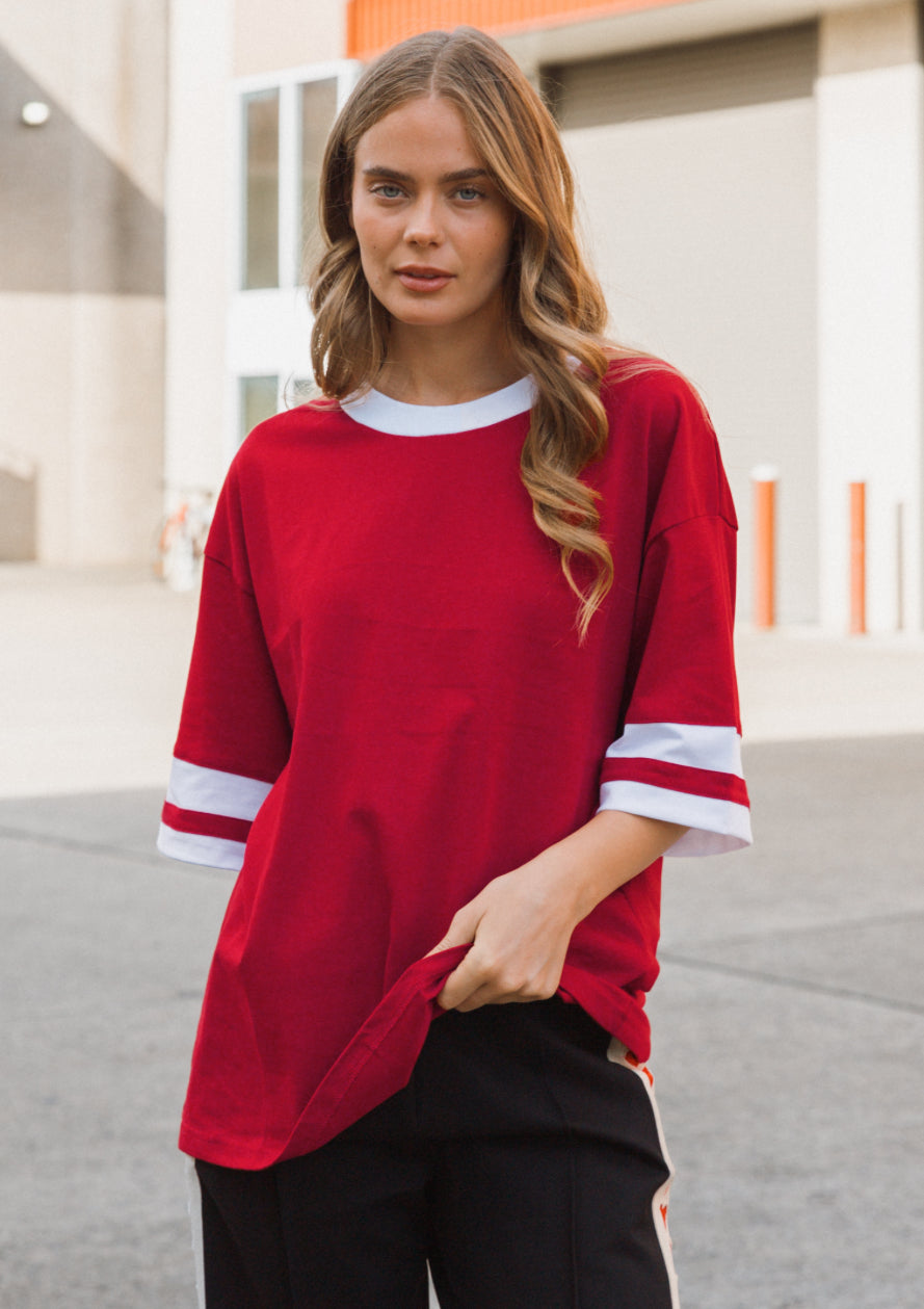 Retro Wine/White Over Sized T-Shirt