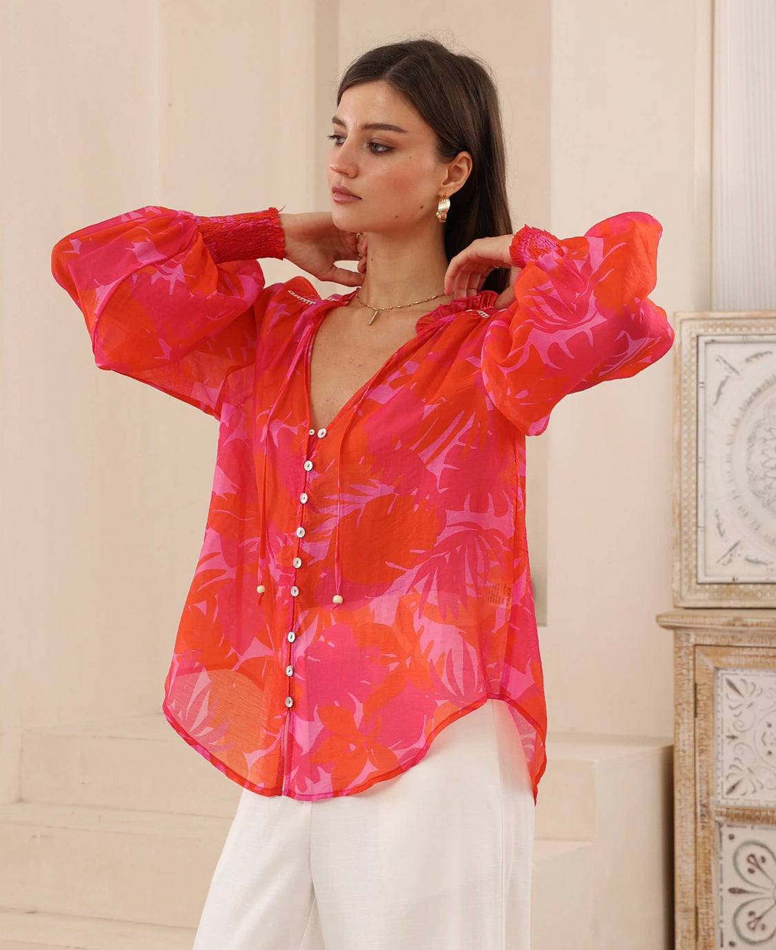 Pamela Red/Pink Tropical Blouse