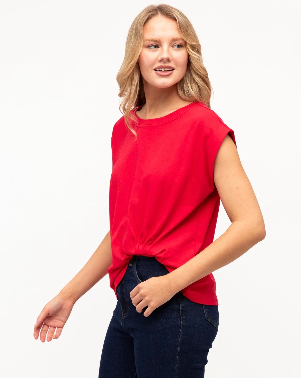 Tuck Cap Sleeve Red Top