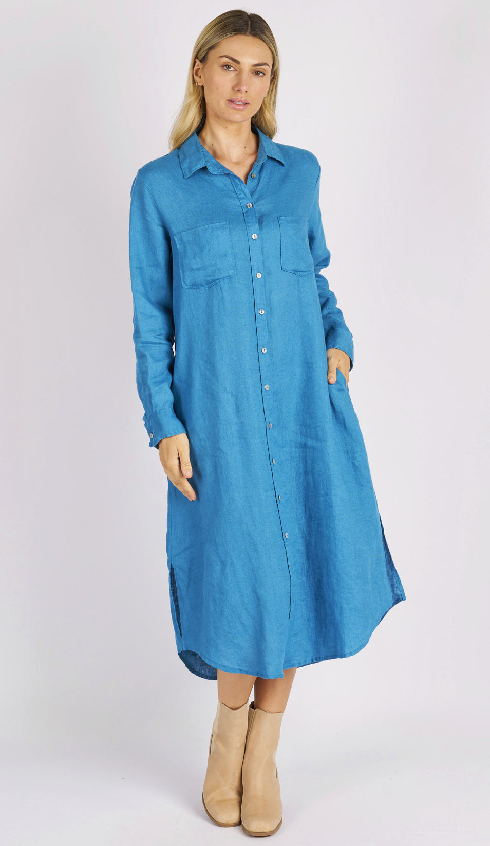 Miranda Blue Shirt Maxi Dress