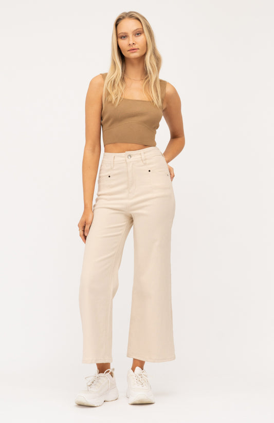Lexie Oatmeal Crop Wide Leg Jeans