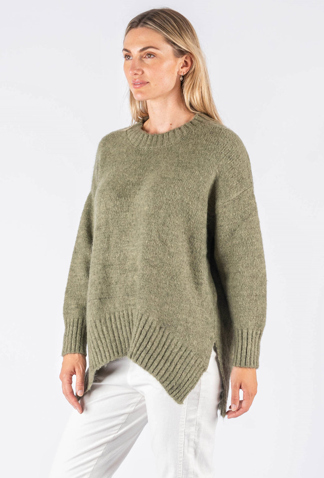 Chloe Khaki Crew Neck Knit