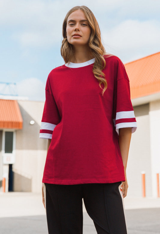 Retro Wine/White Over Sized T-Shirt