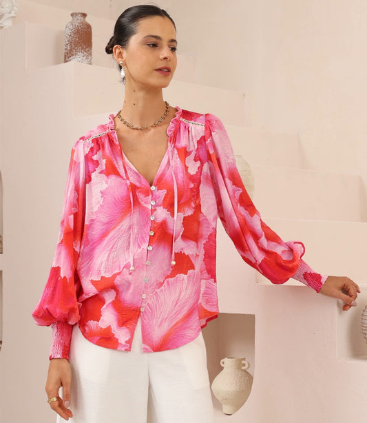 Pamela Red/Pink Hibiscus Blouse
