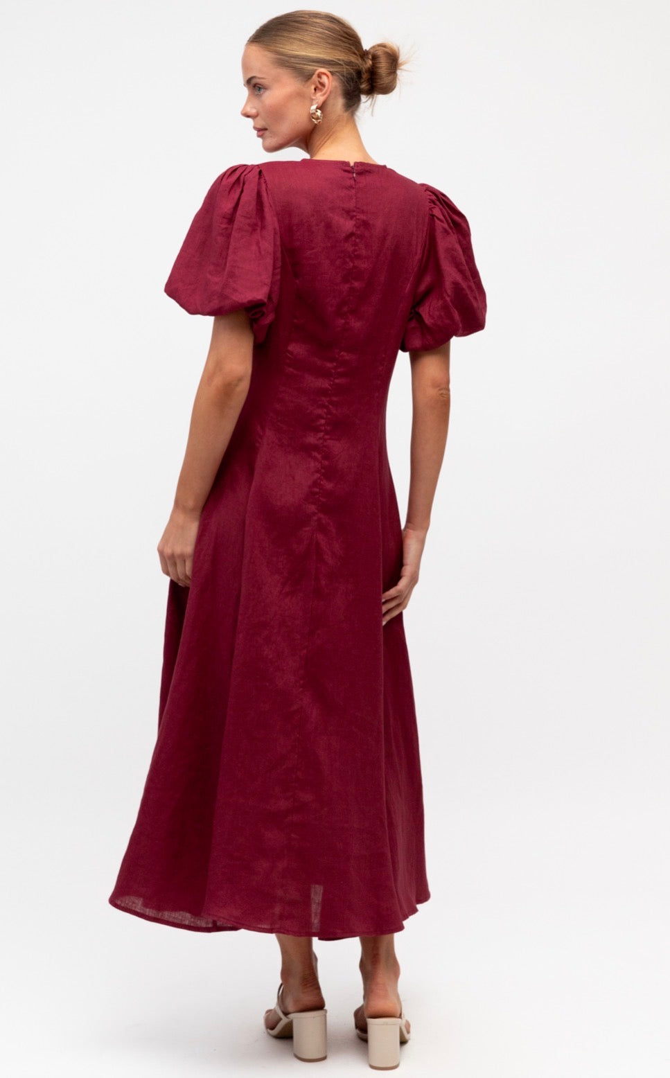 Chrystal Twist Merlot Linen Dress