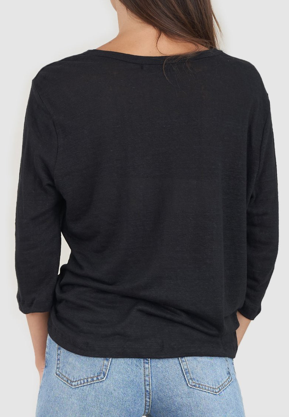 Bronte Black Linen 3/4 Sleeve Top
