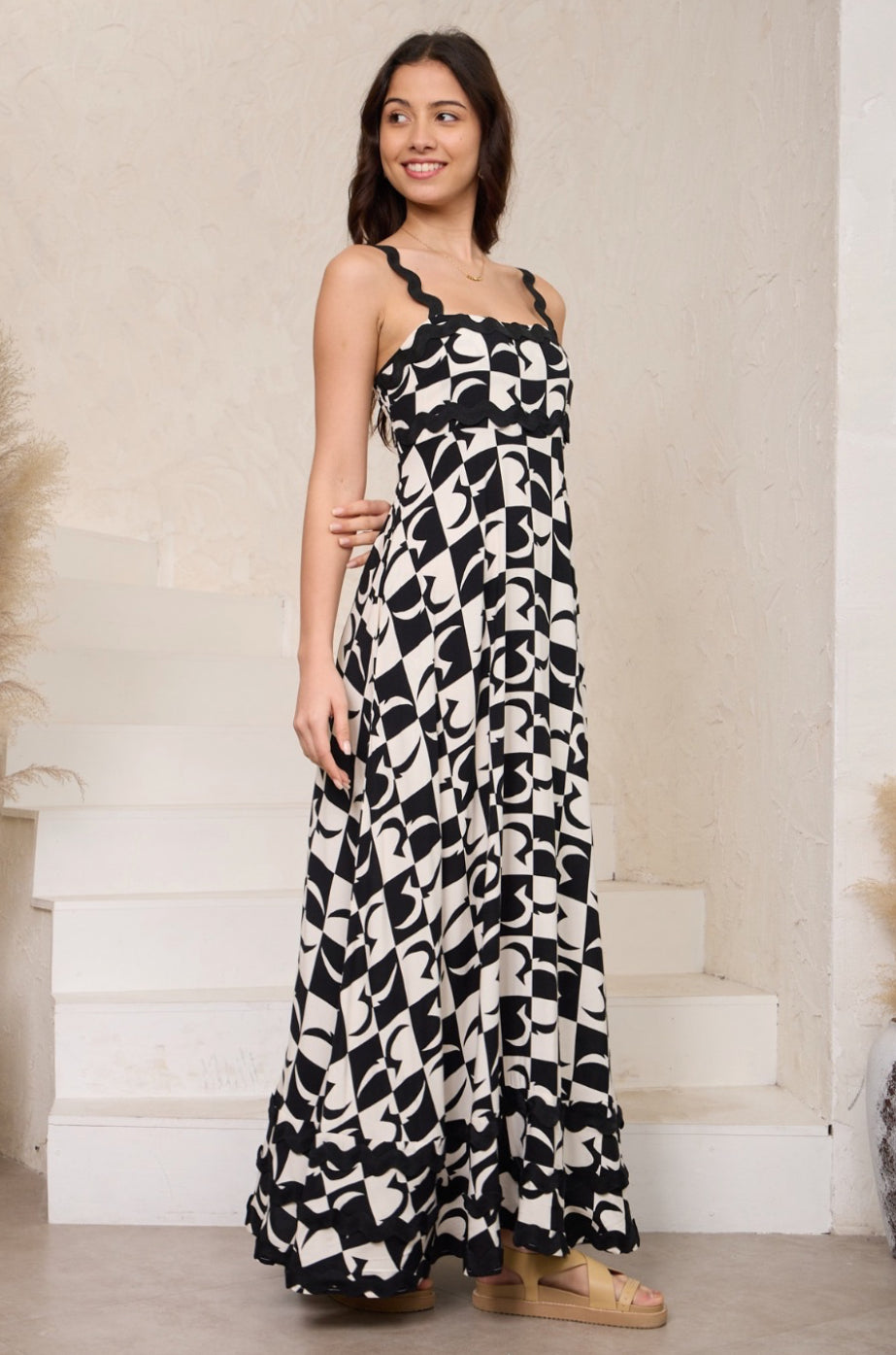 Summer Black/Cream  Ric Rac Maxi Dress
