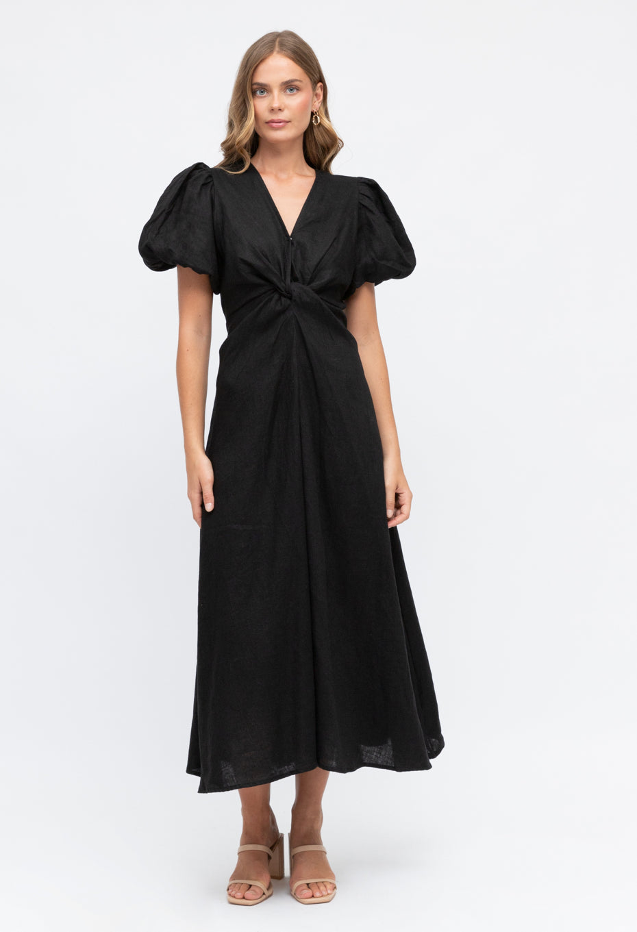 Chrystal Twist Black Linen Dress
