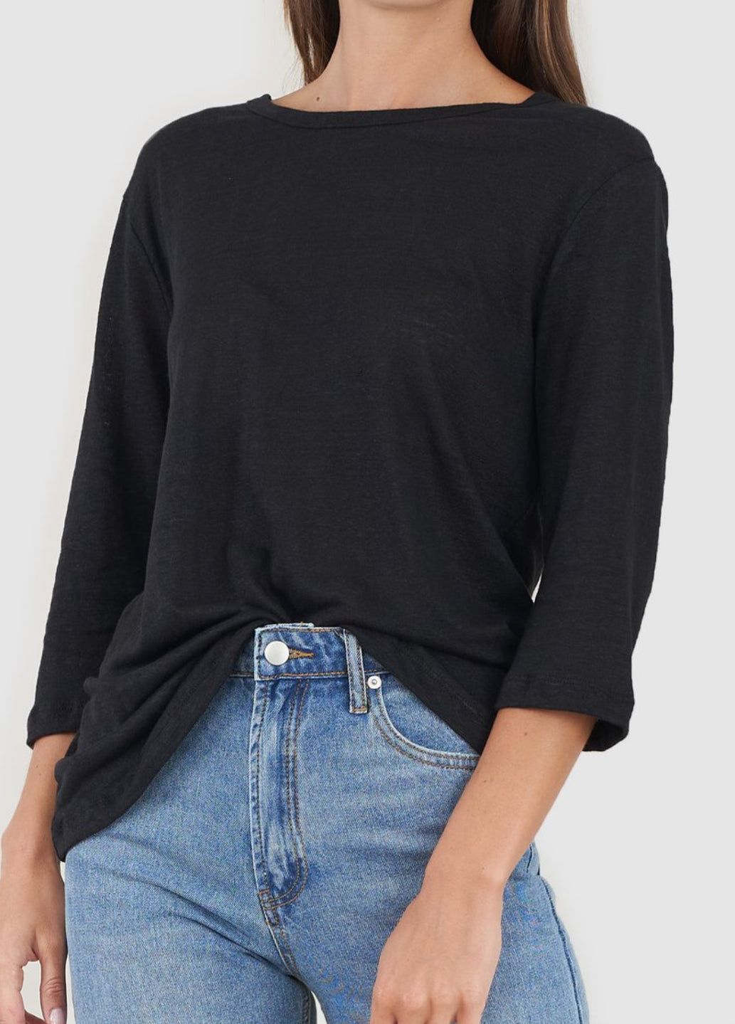 Bronte Black Linen 3/4 Sleeve Top