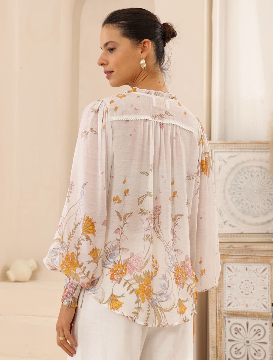 Pamela white/Pink/Yellow Floral Blouse
