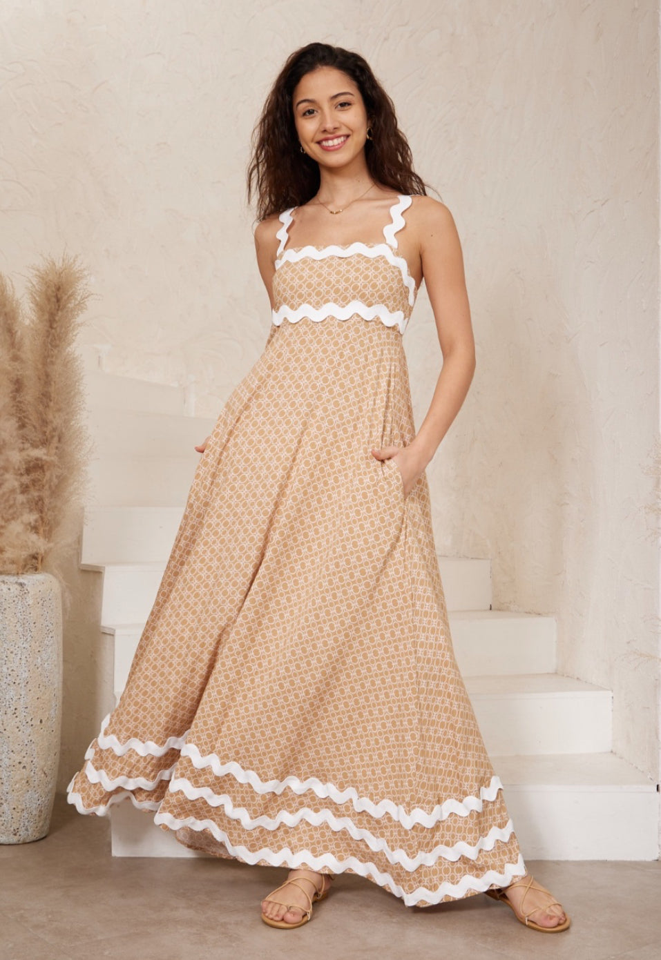 Extra Large Ric Rac Outfit Summer Natural/White Ric Rac Maxi Dress – Totalook Clothing Yamba